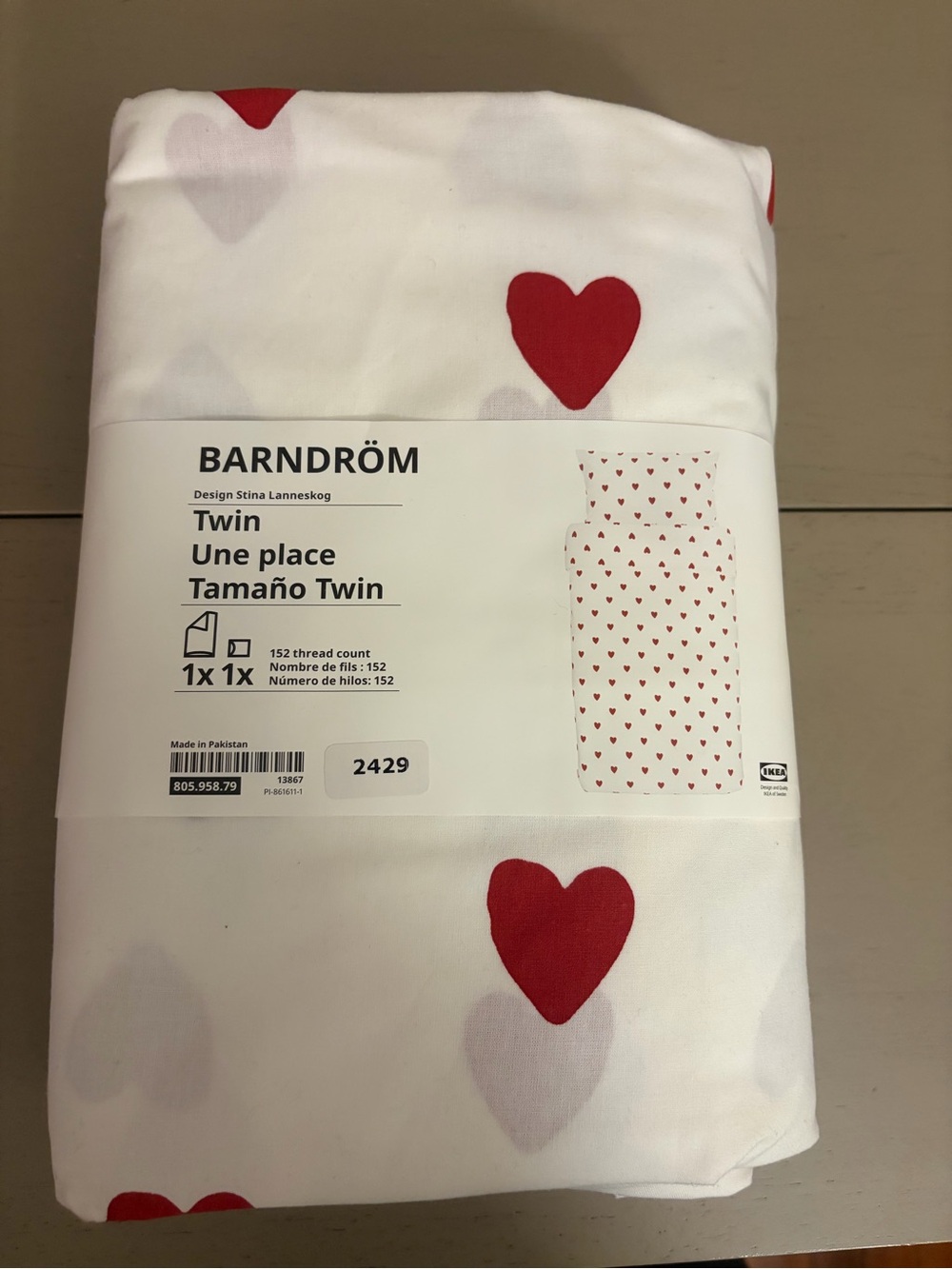 IKEA BARNDRÖM Twin Duvet Cover Set Red Hearts New.
